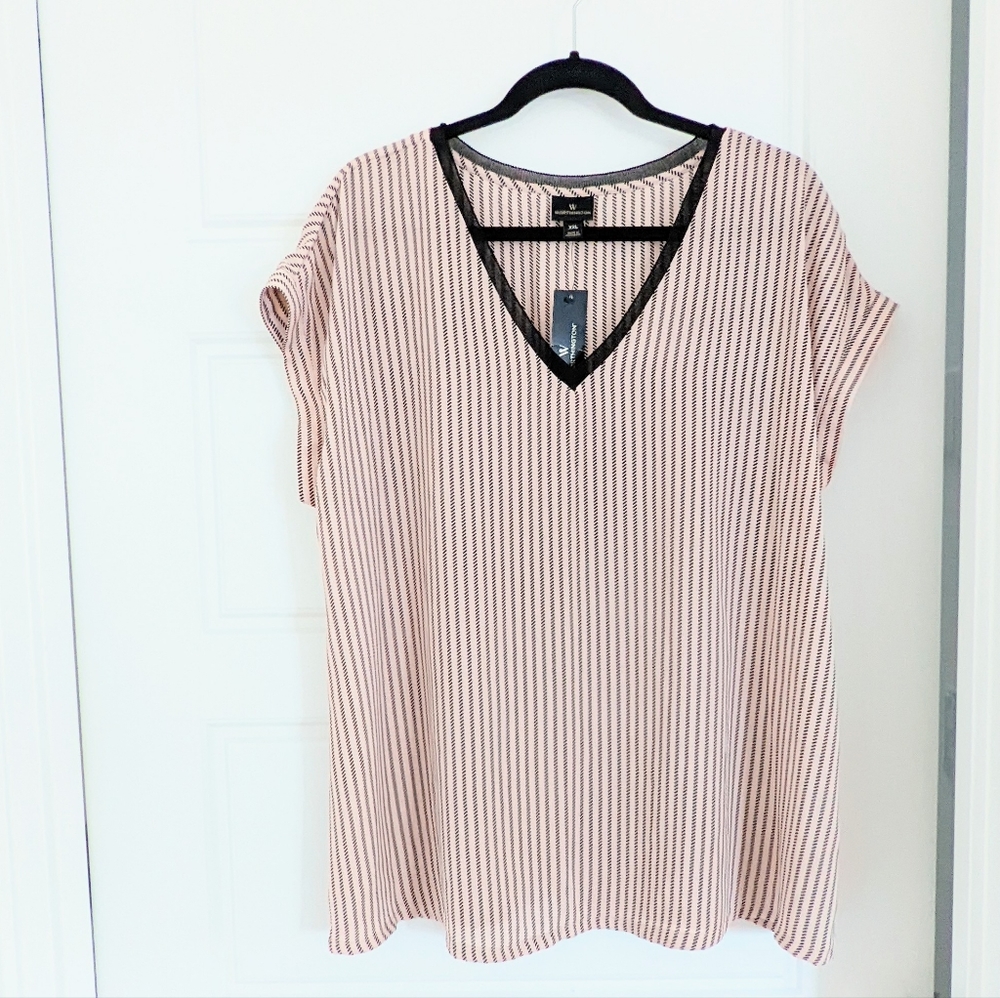 Women's Plus Size Versatile Romantic V Neck Casual Preppy Flowy Pink Top Sz XXL‎